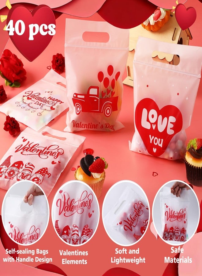 BOEIAC Valentines Cellophane Gift Bags, 40 PCS Valentines Treat Bags, Plastic Valentine Candy Cookies Snacks Goodies Sealing Bag with Handles for Valentine's Day Kids Party Favor Supplies Classroom Exchange - Image 5